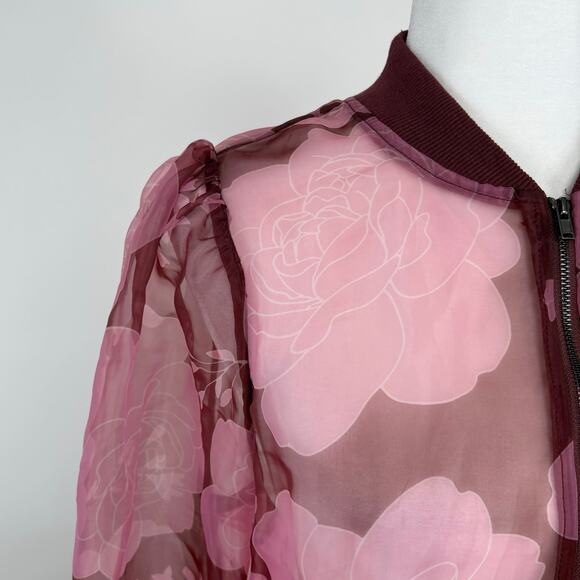 Anthropologie Dolan Sheer Organza Floral Full Zip Bomber Jacket Size Medium - Picture 7 of 15
